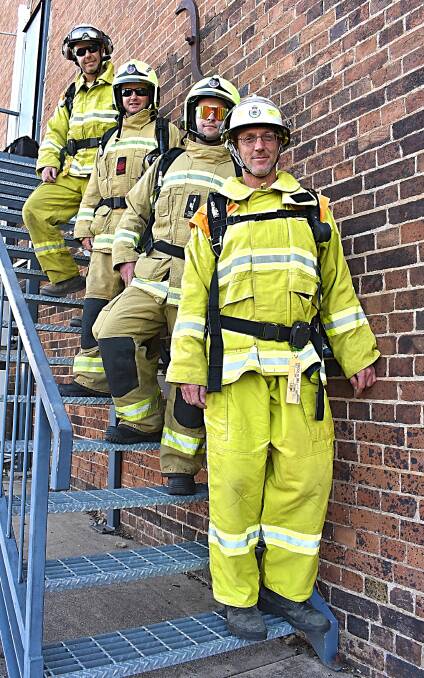 A quintet of Glen Innes firefighters including Nigel Sharman, Damien Hallcroft, Rick Ott, Jason Dejong and (absent) Bronwyn Waters will tackle Sydney's Centrepoint tower tomorrow. 