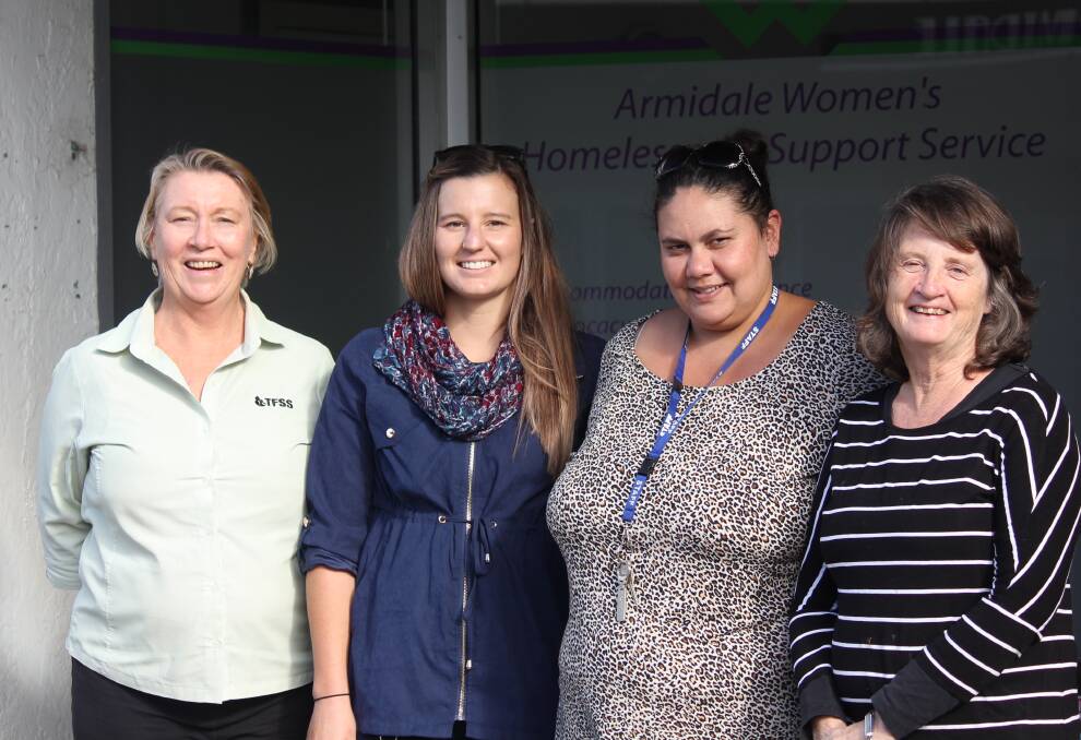 RECLAIM THE NIGHT: Domestic Violence Steering Committee member Jane Guilfoyle, Armidale Women's Homelessness Support Service staff Jessica Howarth, Cari Dunne and Wendy McLennan. Photo: Madeline Link