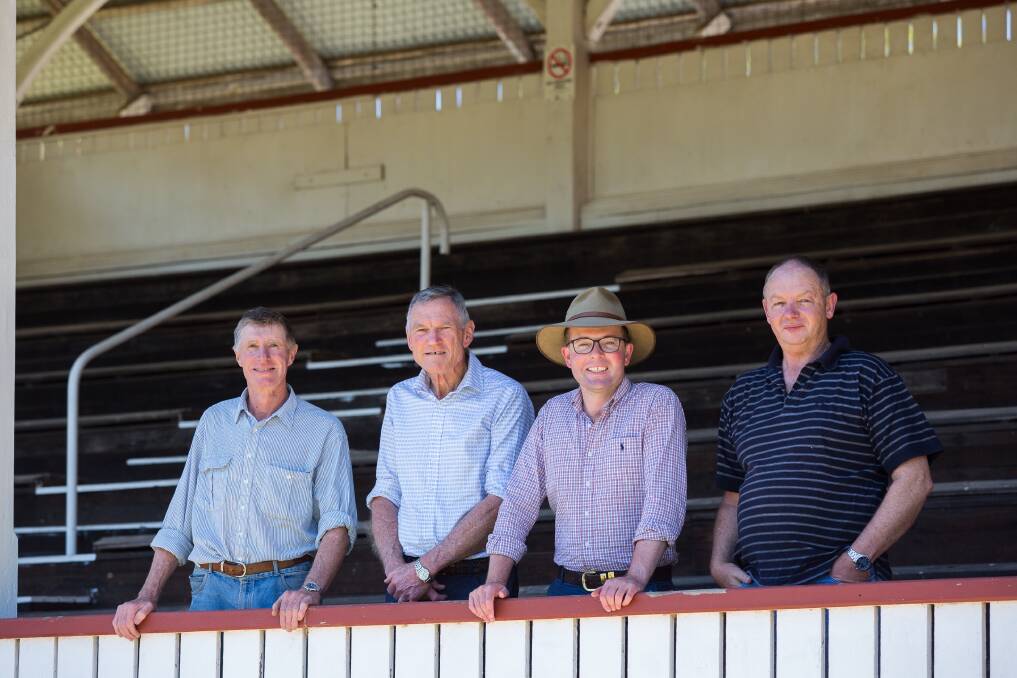 Glen Innes Showground Trustees John Lynn, Col Price, Northern Tablelands MP Adam Marshall, and Patric Millar discuss the funding win for the showground.
