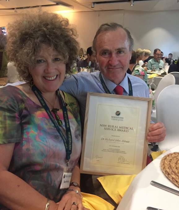 SERVICE AWARD: Dr Richard Abbott with his wife Sue at the 2018 NSW Rural Medical Service Awards, Sydney.
