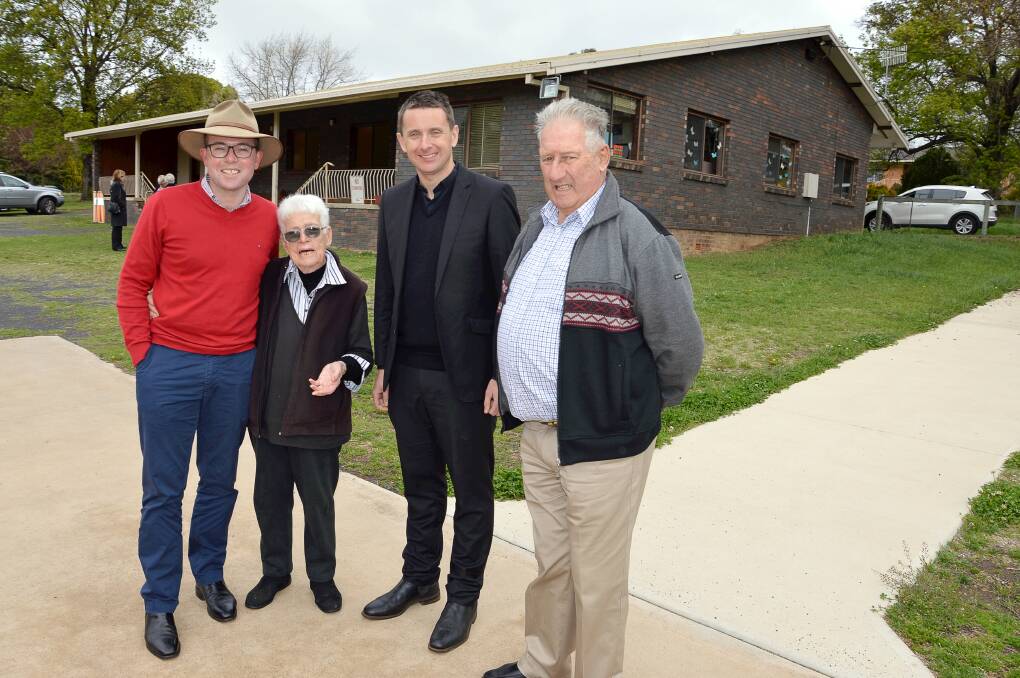 CONGREGATED OUTSIDE CHURCH: Northern Tablelands MP Adam Marshall, left, with the Reverend David Robinson (second from right), and Holy Trinity Anglican Church Hall volunteers Jan Sharman and Neil Shannon outside the hall which will soon be upgraded.