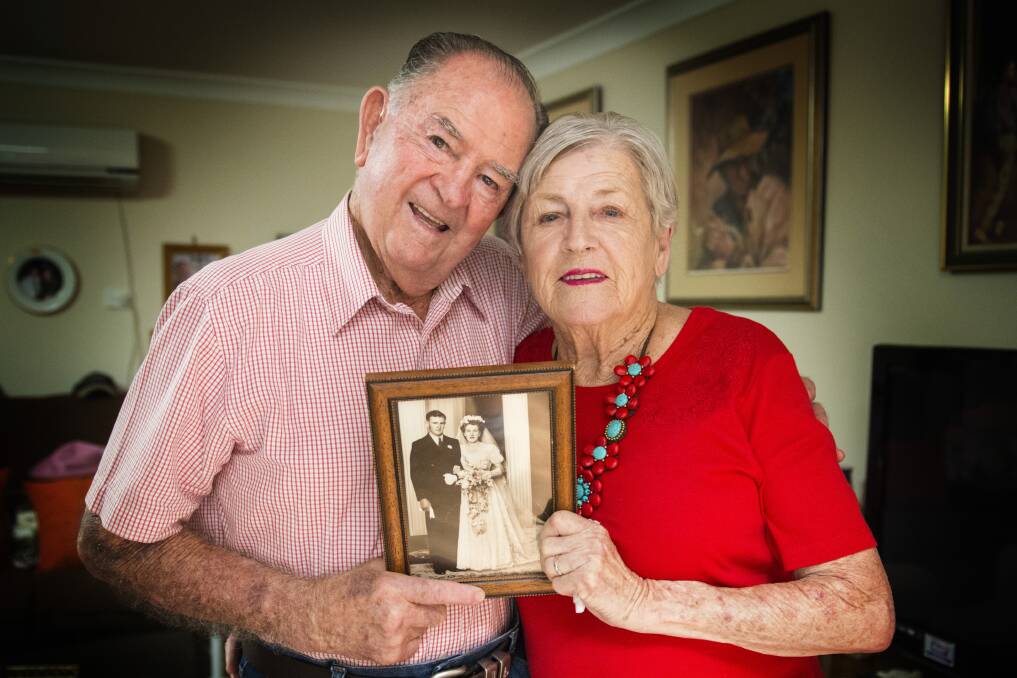 NOW AND THEN: Bill, 87, and wife Elaine Edmunds, 88, have been married for 67 years. Photo: Peter Hardin 272116PHB029