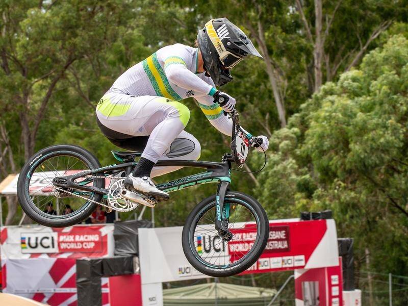 Izaac Kennedy has won the men's elite race at the UCI BMX Racing World Cup meet in Brisbane. (HANDOUT/AUSCYCLING)