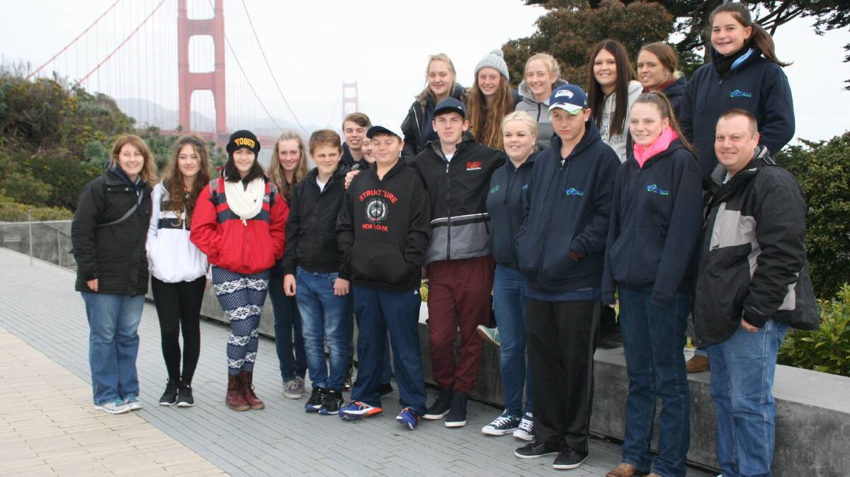 Students from Glen Innes on a previous trip beside the Golden Gate Bridge in San Francisco.