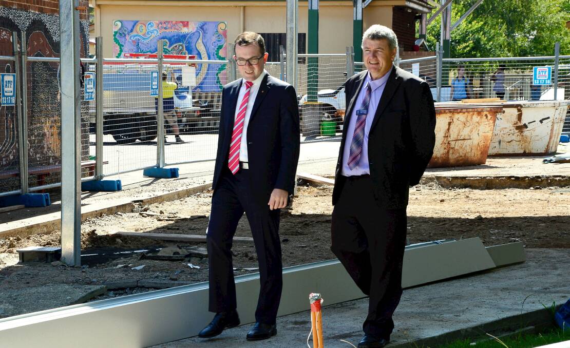 Adam Marshall MP and High School Principal, Adam Forrester, inspect building work at the school in November.