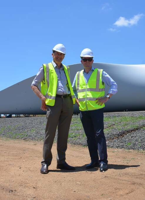 Adam Marshall MP and Mayor Steve Toms as the first turbine blade arrives at White Rock.