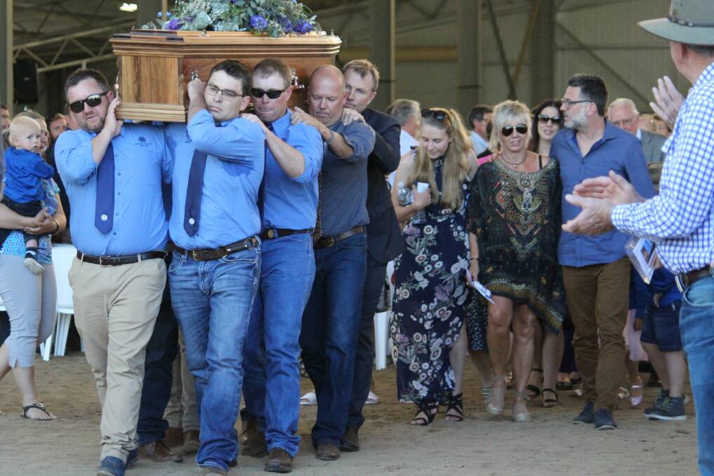 RIP: After being farewelled at the exhibition centre Victor Moar received a police escort to the Piddington's Crematorium via the Armidale Saleyards.
