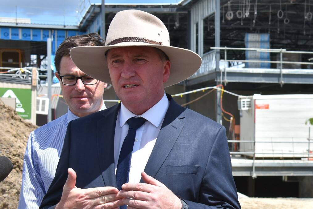 INSPECTION: Minister for Agriculture and Natural Resources David Littleproud with Member for New England Barnaby Joyce outside the APVMA construction site on Friday morning.