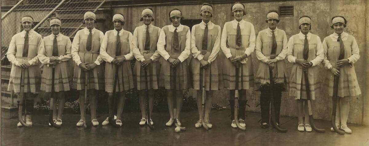  NSW Womens Hockey Association Country Week 1-8 June 1929. L-R: R Coleman, J Mann, N Mellings, A Hockley, E Falk, E McRae, L Campbell, E Duncan, M Kemp, M Dean, S Coleman.